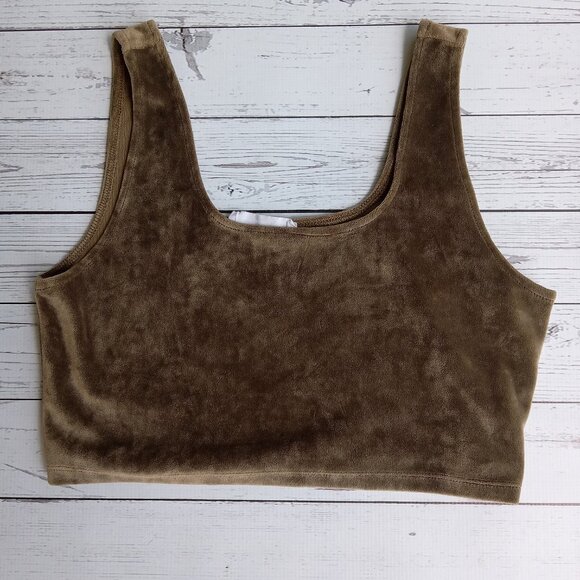Double Zero Fairycore Whimsy Festival Green Crushed Velvet Crop Top Size L - Picture 1 of 4